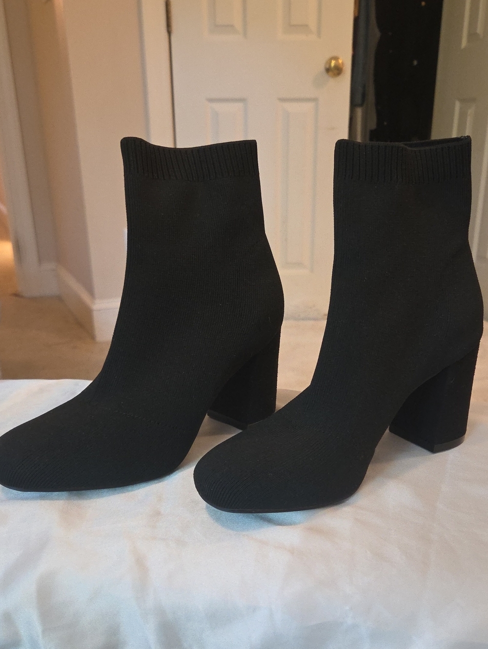MIA Women's Black Knit Block Heel Ankle Boots